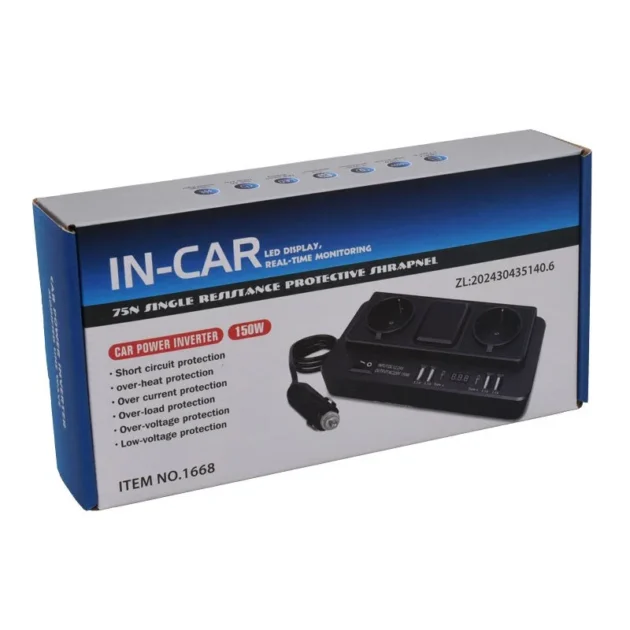 Convertisseur de Voiture Intelligent avec Sorties USB / Type-C / 220V-/ 150W
