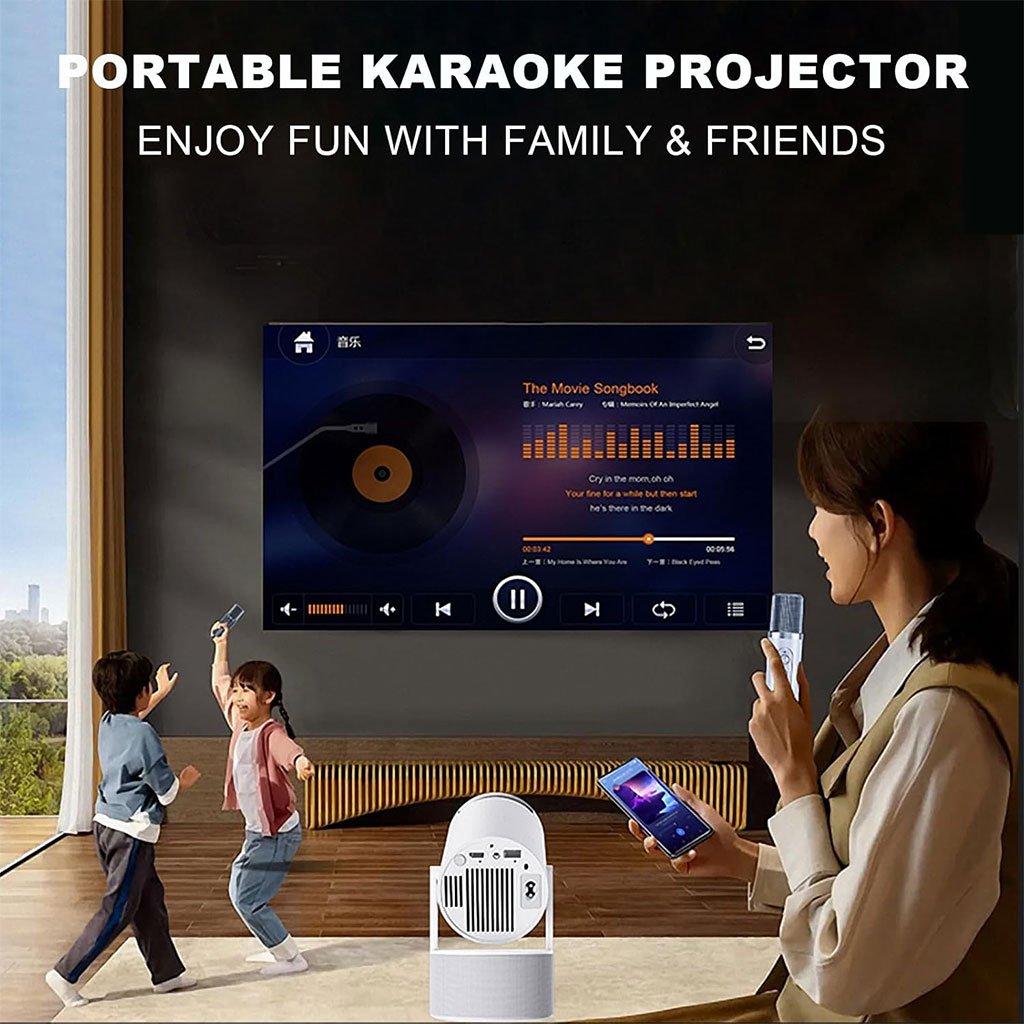 Mini Projector Karaoke Portable Support 4K 1080P YS-300 KTV – جهاز مديا ذكي للعرض على الحائط مع كاريوكي - الصورة 3